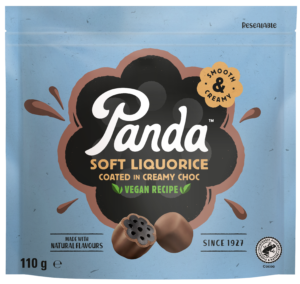 Panda soft Licorice coated in creamy choc, vegan